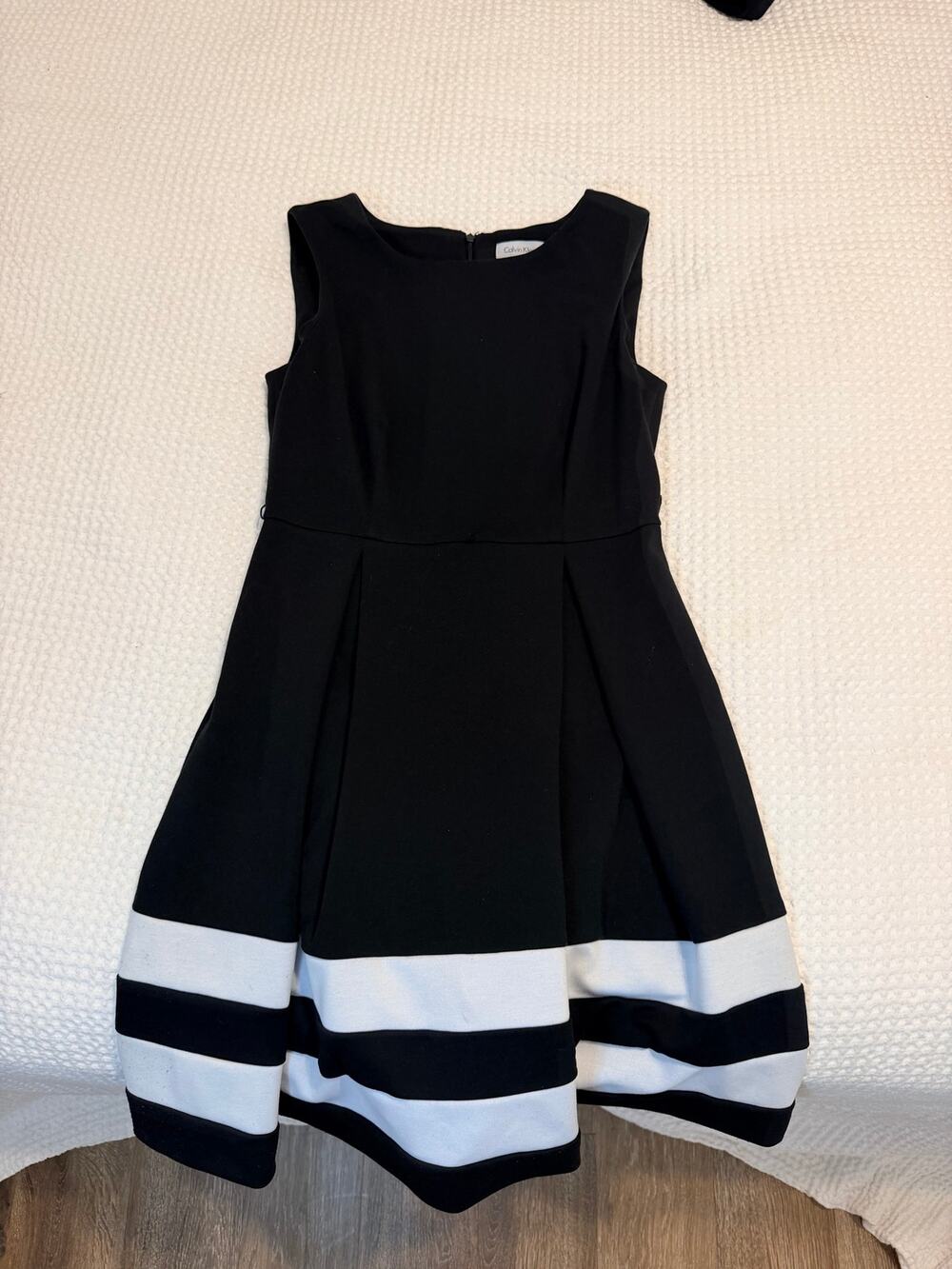 Calvin Klein sleeveless fit-and-flare dress with striped hem - 8
